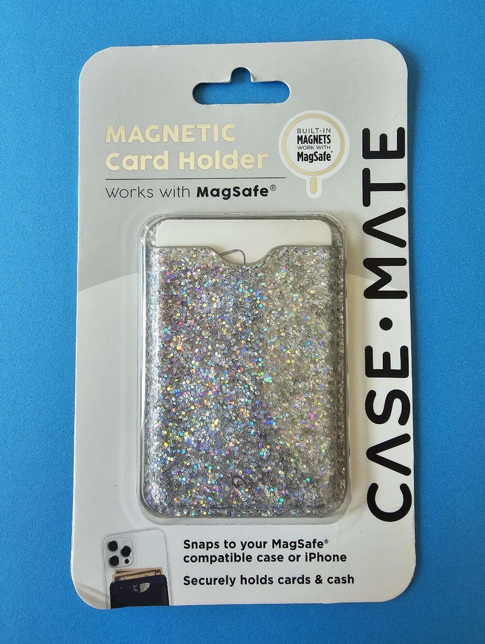 Casemate Magnetic MagSafe Card Holder / Wallet - SILVER GLITTER (OPEN BOX)